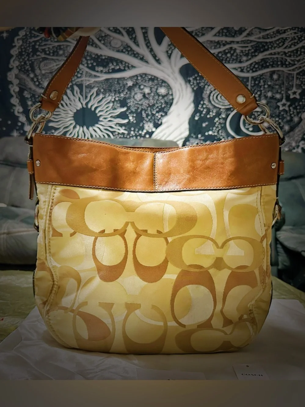 Vintage Coach soho Shoulder Bag Beige Signature Canvas with Brown Leather Trim - Picture 15 of 17